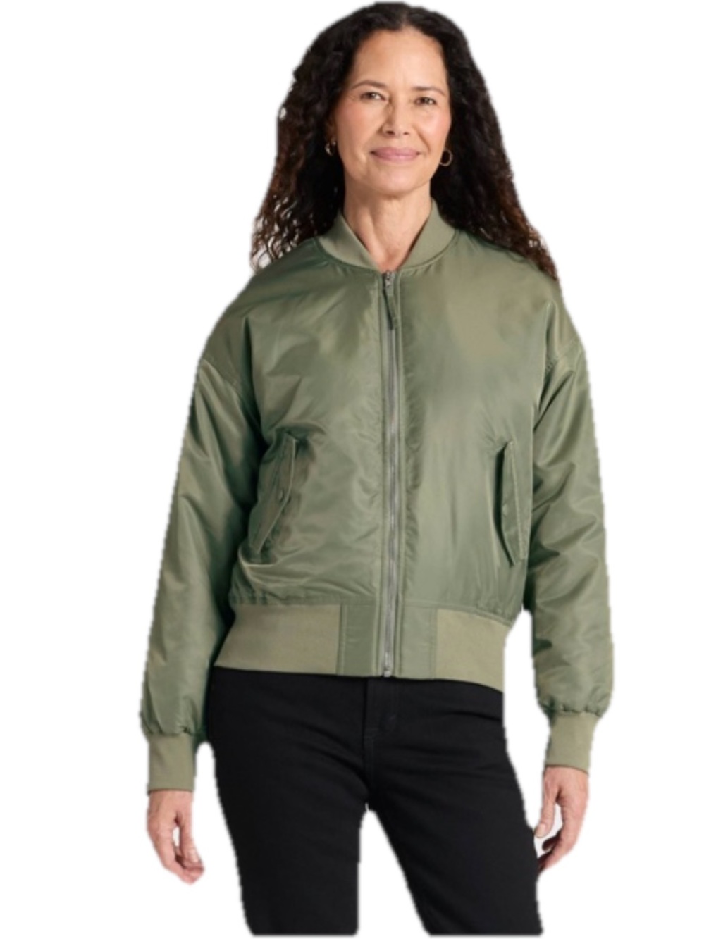 Universal Thread Women Satin Bomber aviator flight jacket Olive Green large NWT
